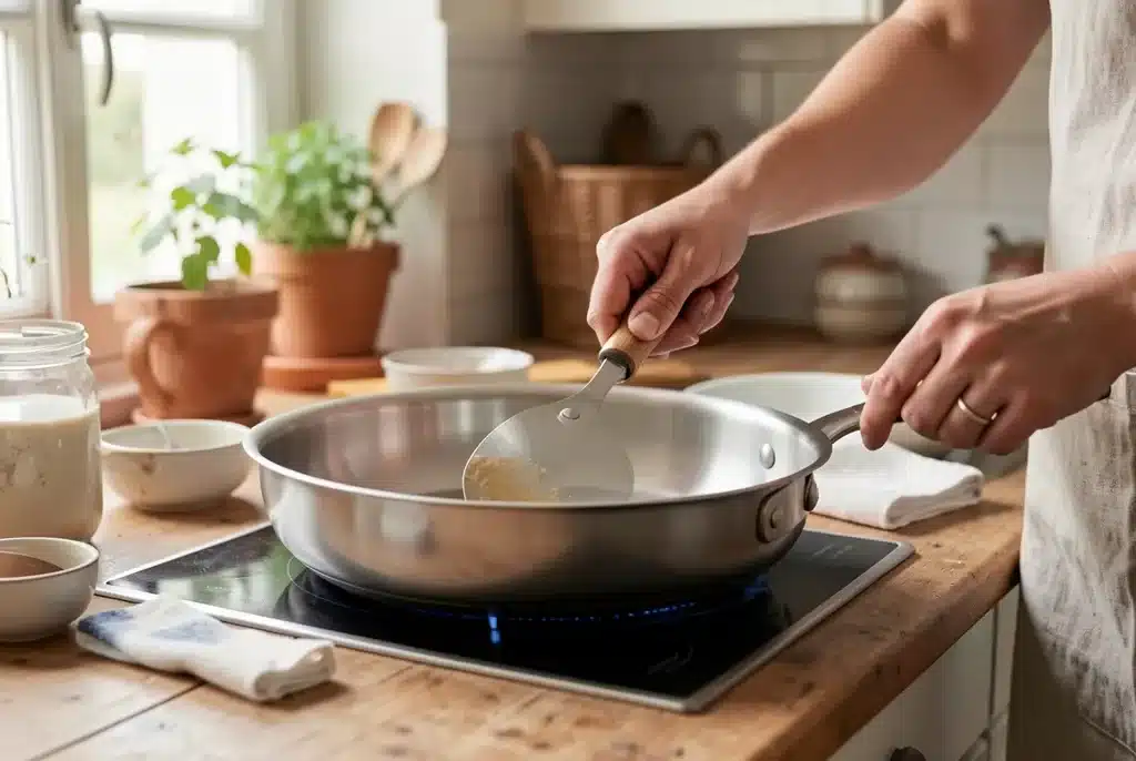 Nettoyer une poêle inox après cuisson